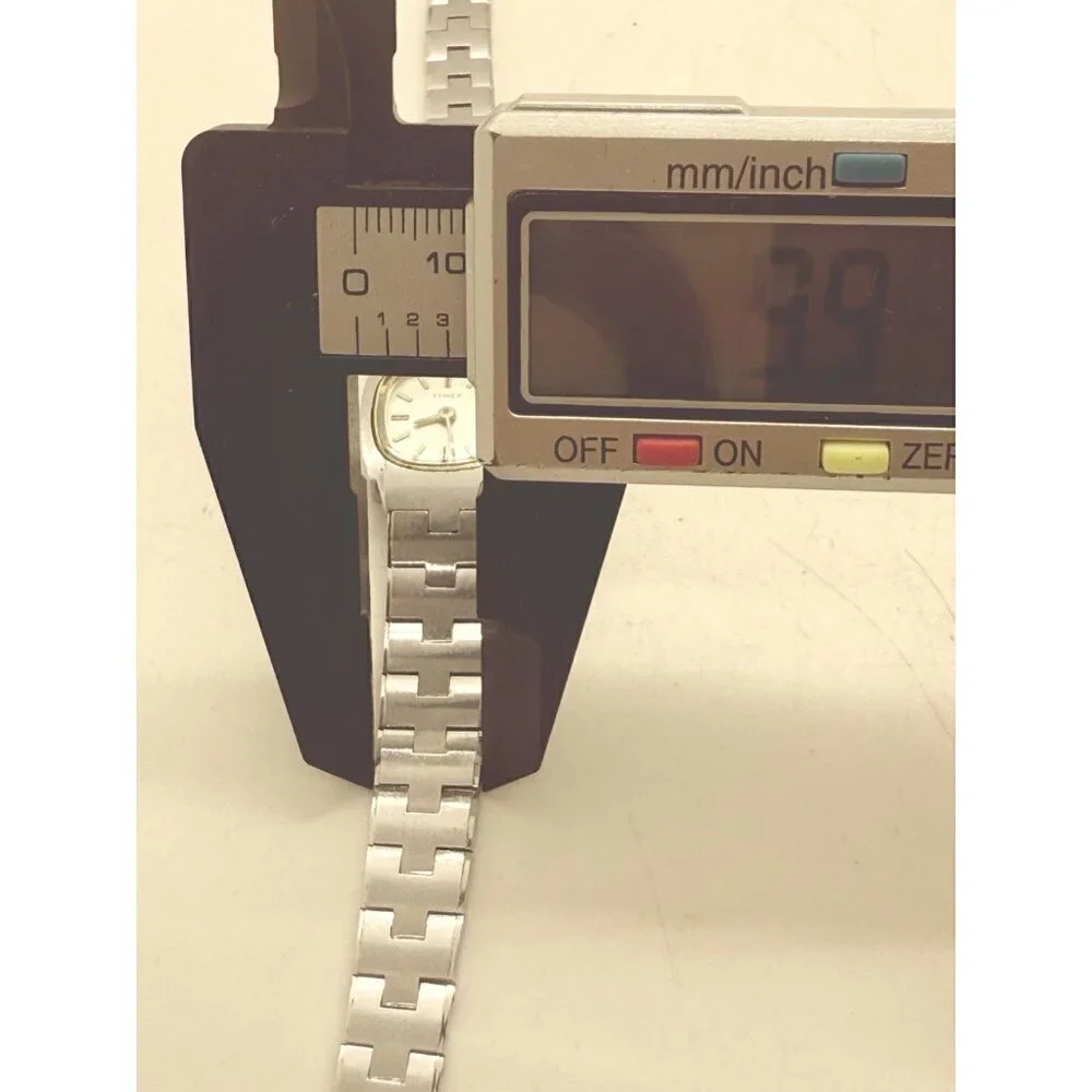 Vtg Timex Watch Women's 18mm Silver Tone Mechanical Manual Wind Square Stainless